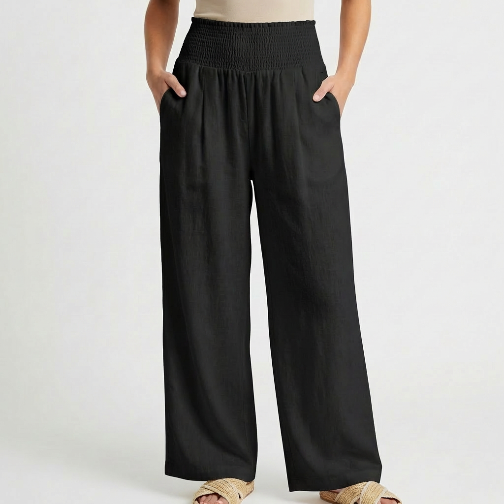 Pantaloni Palazzo a Vita Alta con Gamba Larga e Tasche da Donna