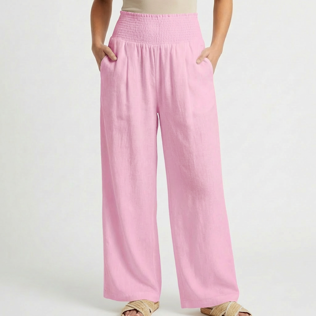 Pantaloni Palazzo a Vita Alta con Gamba Larga e Tasche da Donna