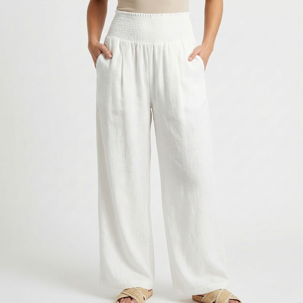 Pantaloni Palazzo a Vita Alta con Gamba Larga e Tasche da Donna