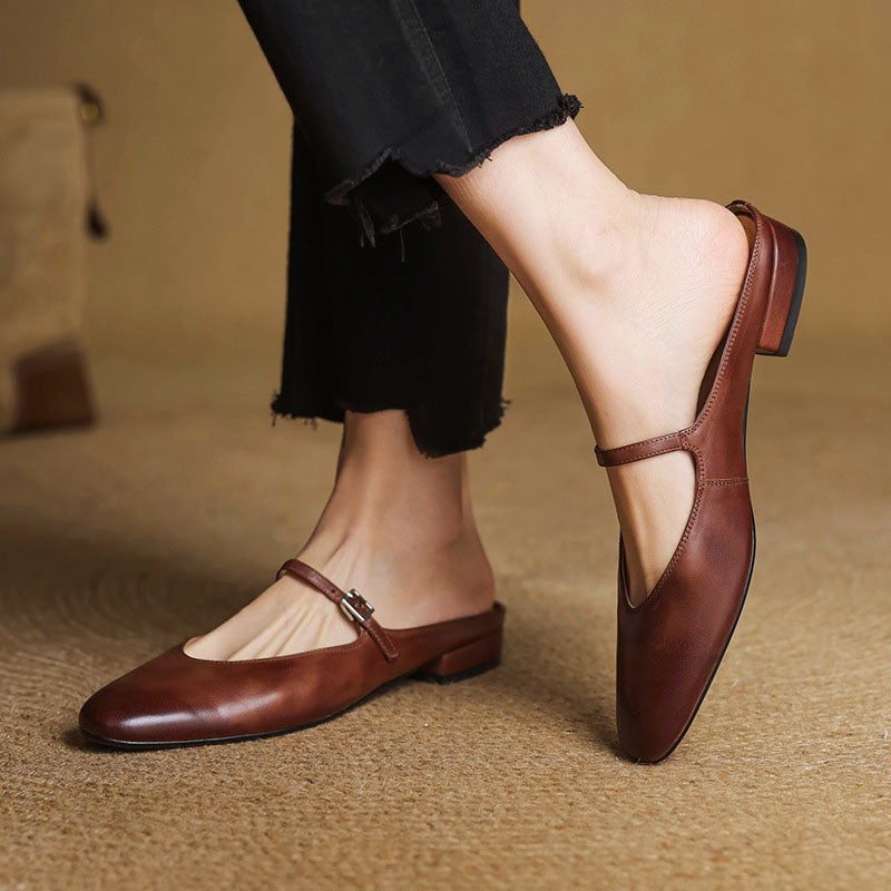 Scarpe Mary Jane senza tallone in ecopelle con punta quadrata e fibbia