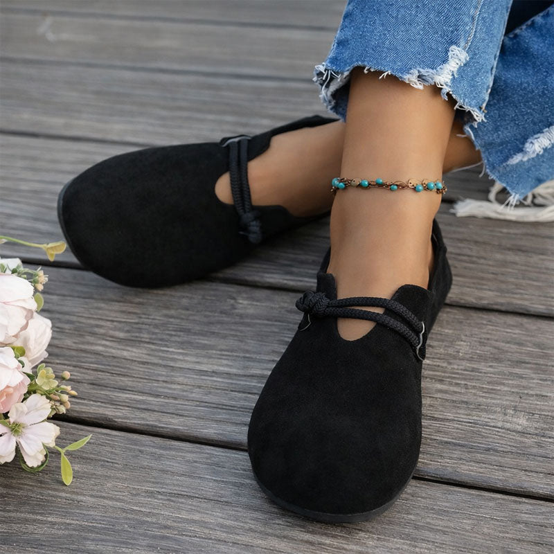 Ballerines à bout rond avec dessus en daim et nœud décoratif