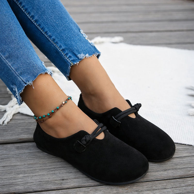 Ballerines à bout rond avec dessus en daim et nœud décoratif