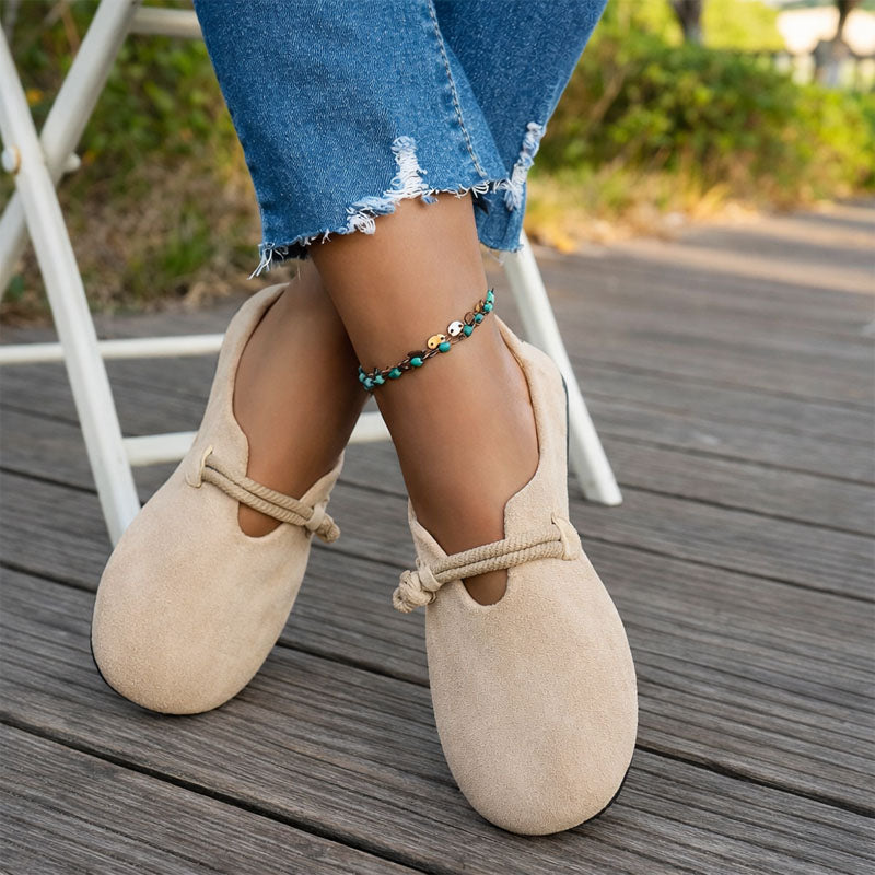 Ballerines à bout rond avec dessus en daim et nœud décoratif