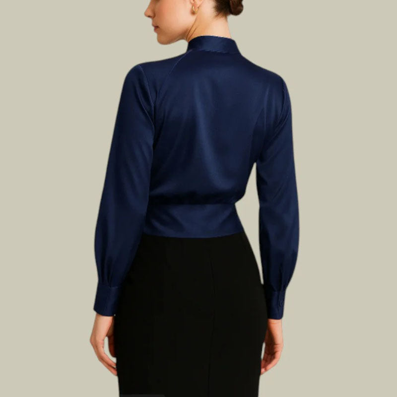 Blusa de Poliéster para Mujer con Cuello en V y Diseño Cruzado de Manga Larga