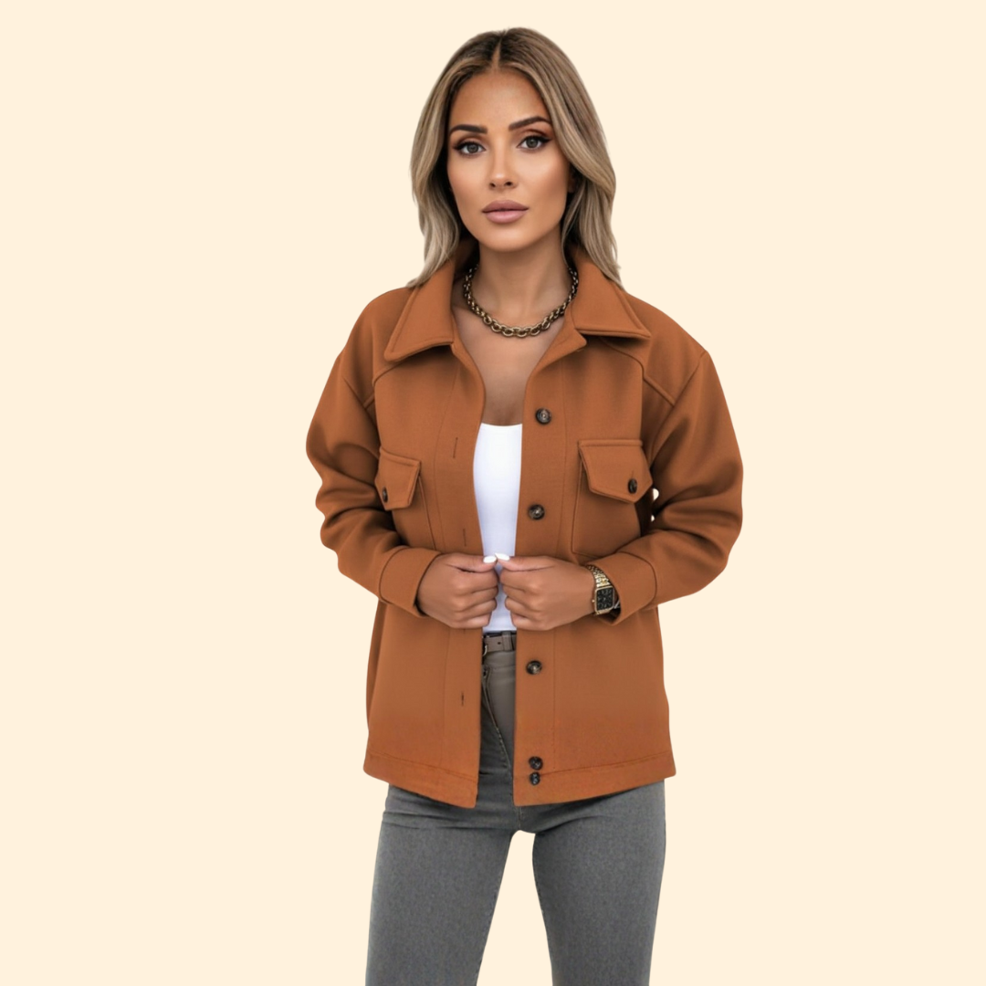 Cappotto lungo con chiusura frontale a bottoni e tasche con patta da donna