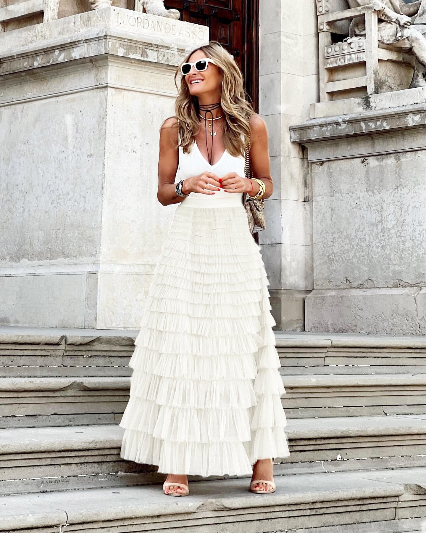 Jupe maxi pour femme avec couches de tulle et taille haute — mariage