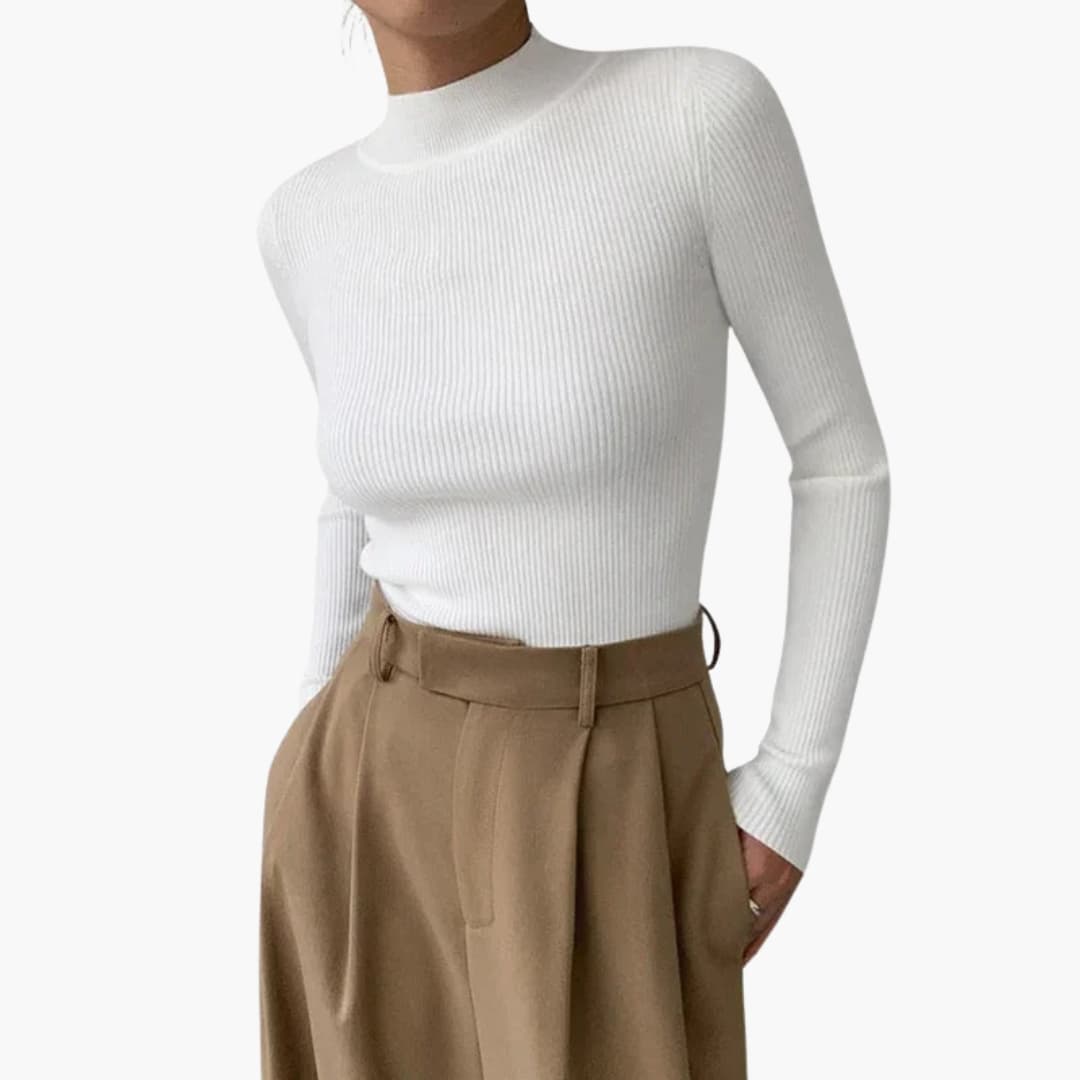 Maglione da donna con collo alto finto e taglio aderente base