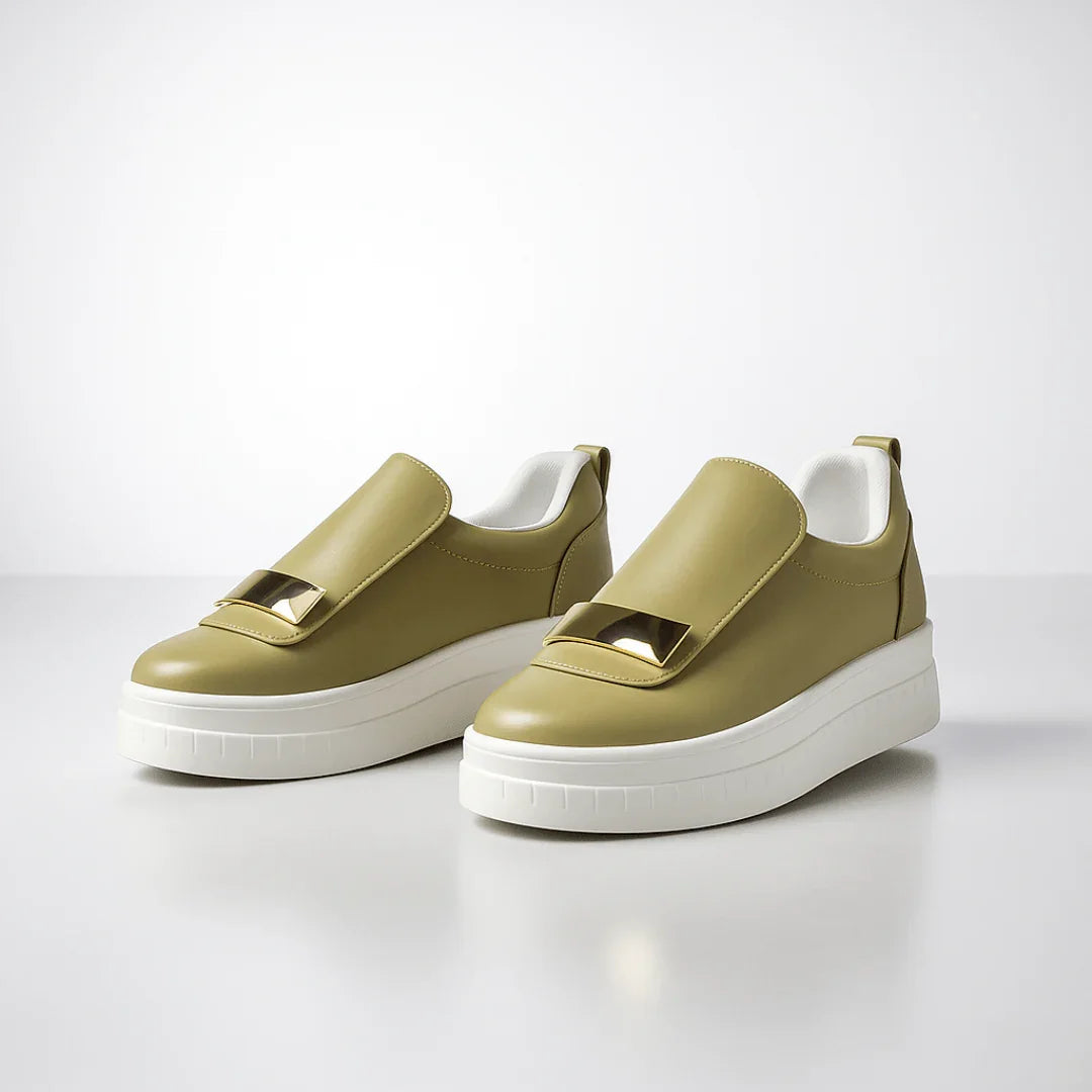 Women's Slip-On Platform Casual Sneakers with Metallic Decoration