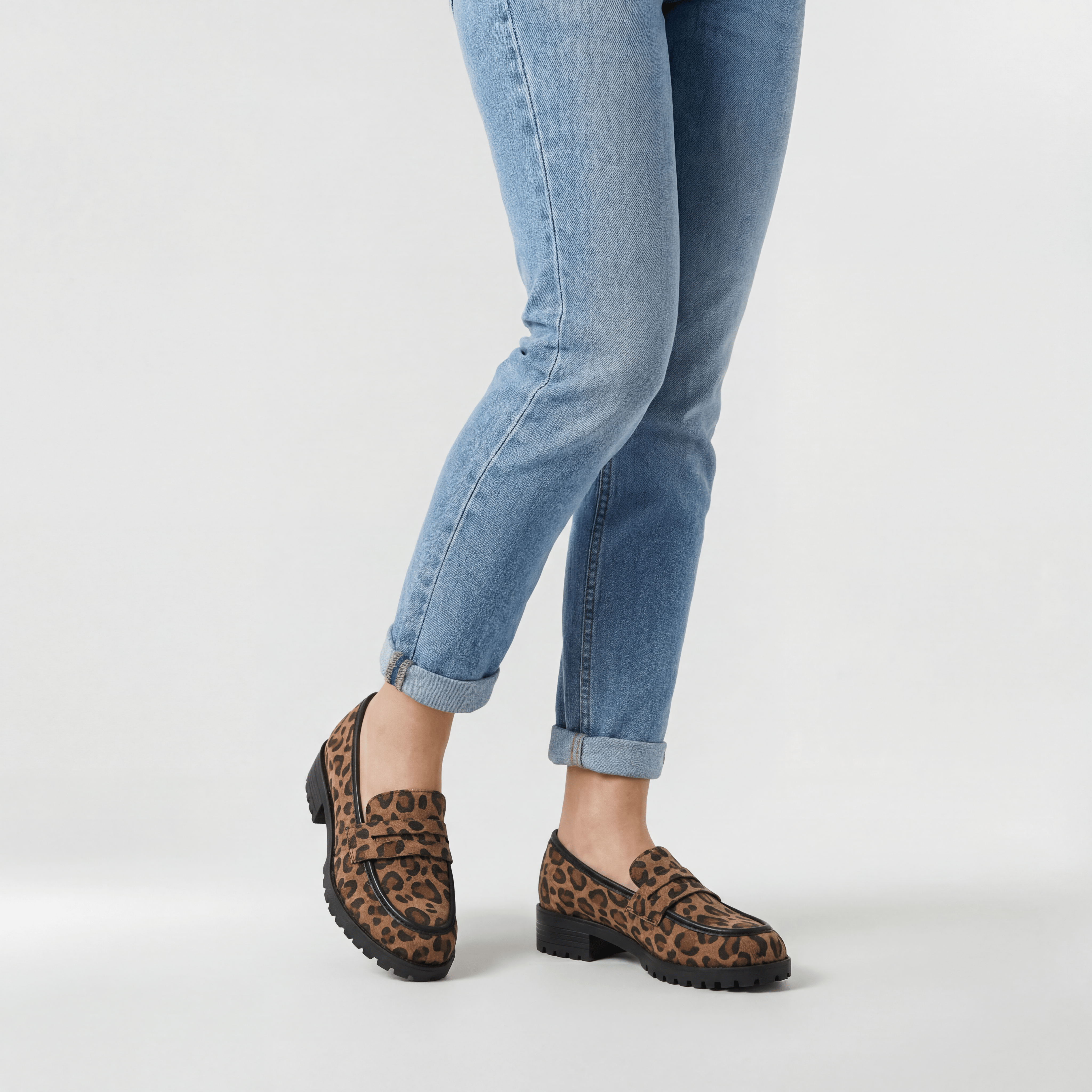 Mocassins léopard pour femme chaussures plates avec semelle en caoutchouc crantée