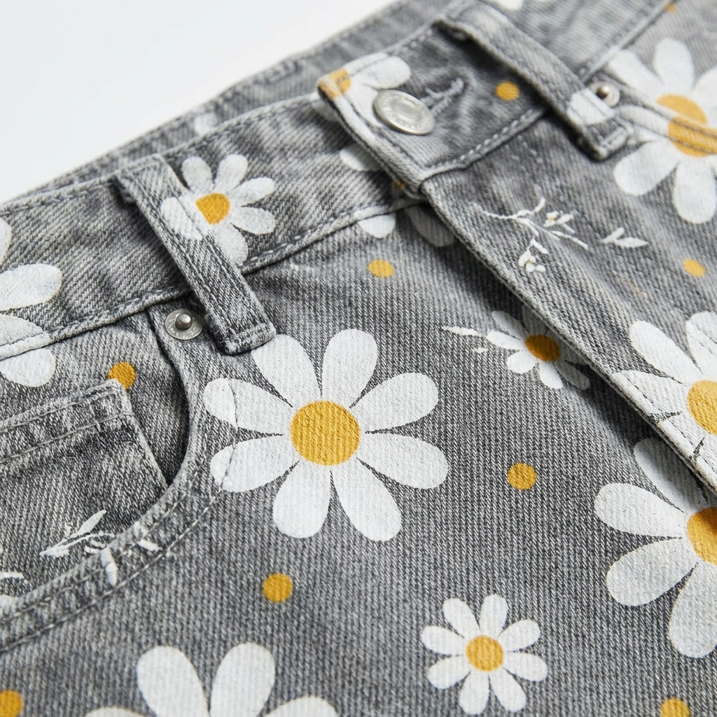 Jeans da Donna a Gamba Larga a Vita Alta con Design Stampato