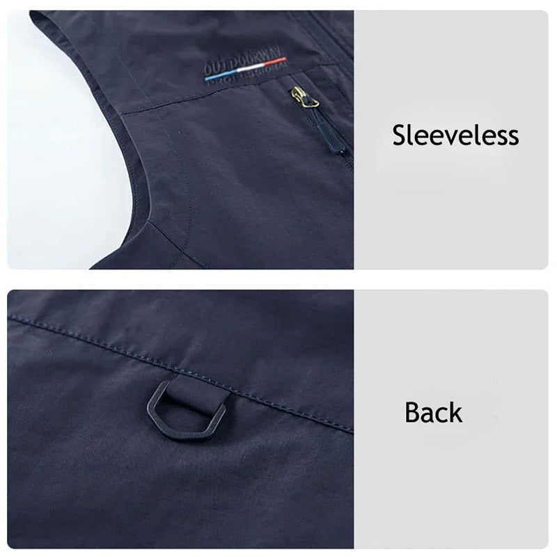 Gilet Tattico Multitasche da Uomo con Fodera in Mesh e Chiusura con Zip