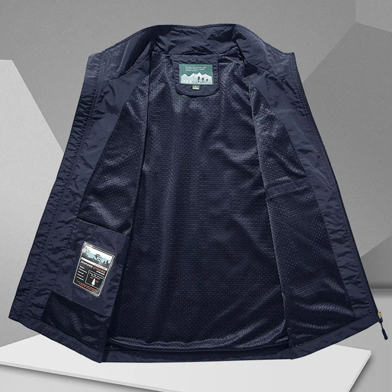 Gilet Tattico Multitasche da Uomo con Fodera in Mesh e Chiusura con Zip