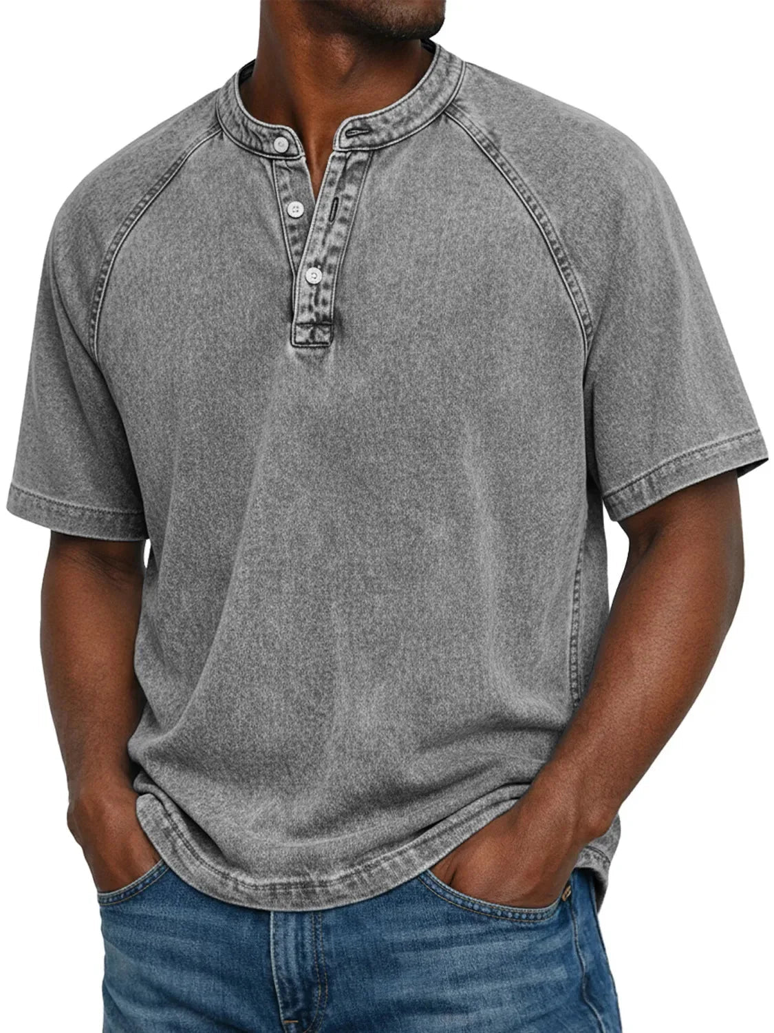 Camiseta hombre Henley manga corta ajuste cómodo casual