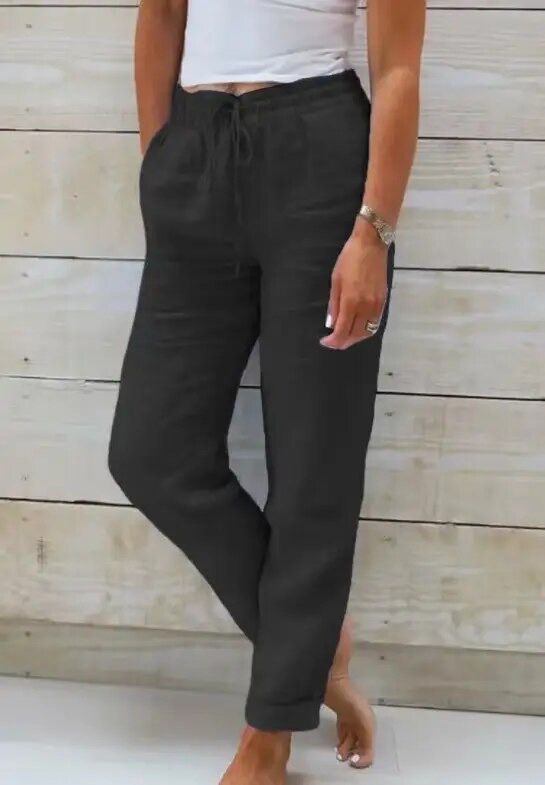Pantaloni in Lino e Cotone con Vita Elastica e Coulisse da Donna