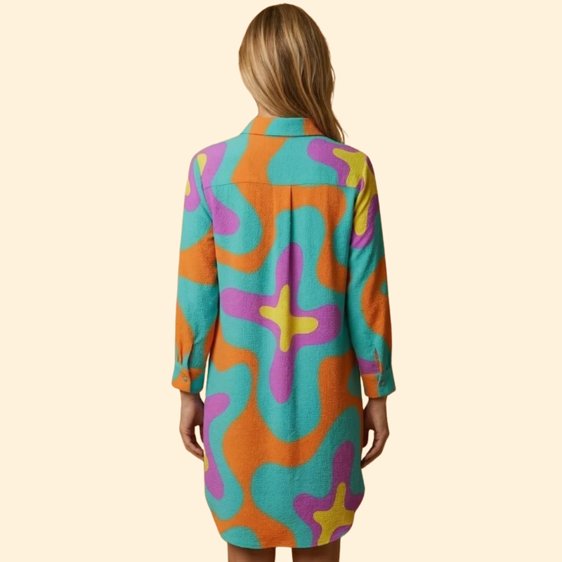 Vestido de Praia para Mulher Women's Beach Cover Up com Botões e Manga Comprida