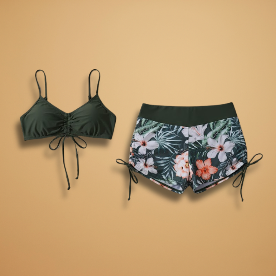 Dvoudílné dámské bikini - plavky s mašlí a řasením vpředu | pláž
