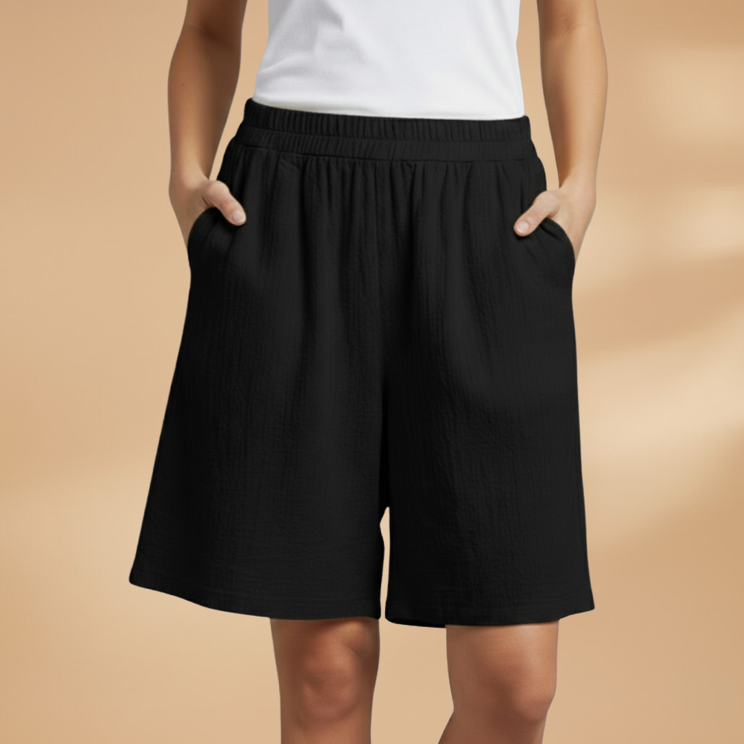 Dámské kraťasy - volné bermudy s elastickým pasem | casual
