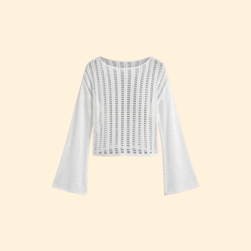 Pull de plage pour femme, couverture de plage en maille ajourée avec manches évasées