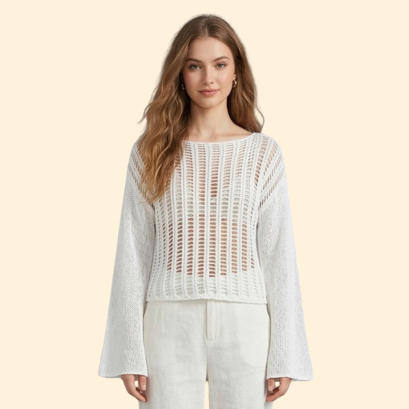 Pull de plage pour femme, couverture de plage en maille ajourée avec manches évasées