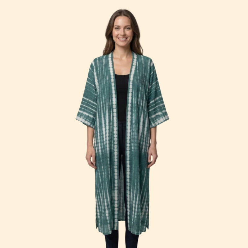 Cardigã de Praia para Mulher Women's Beach Cover Up Longo com Frente Aberta