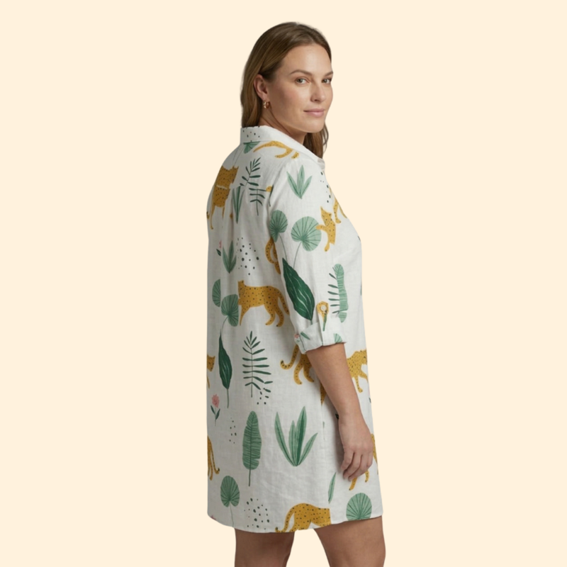 Vestido camisola de praia com estampado e manga comprida para mulher