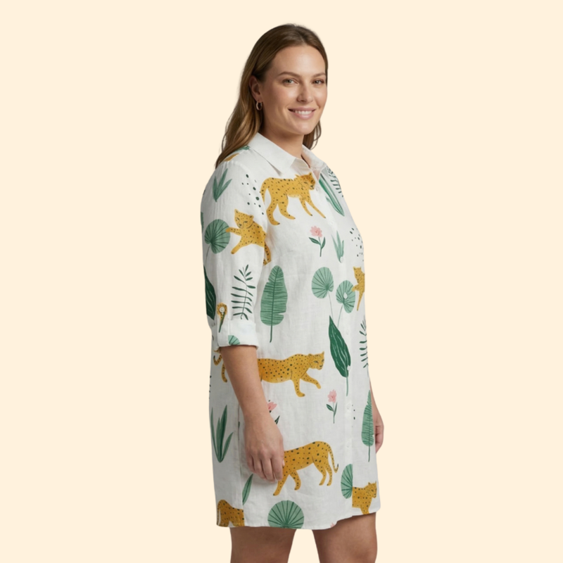 Vestido camisola de praia com estampado e manga comprida para mulher