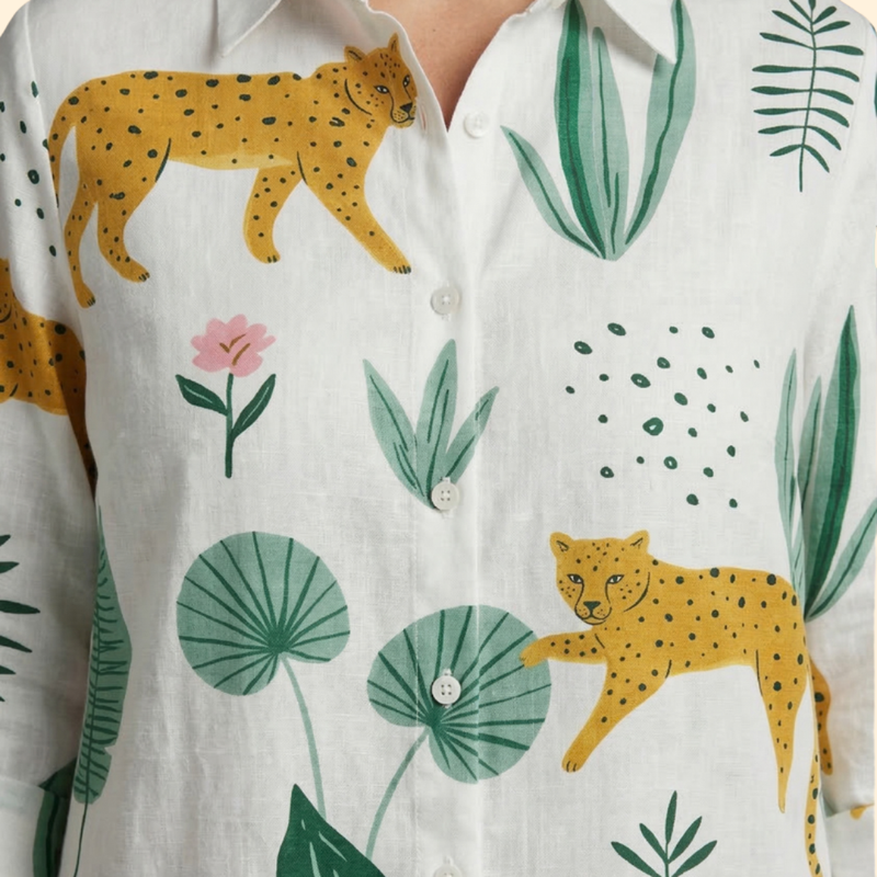 Vestido camisola de praia com estampado e manga comprida para mulher