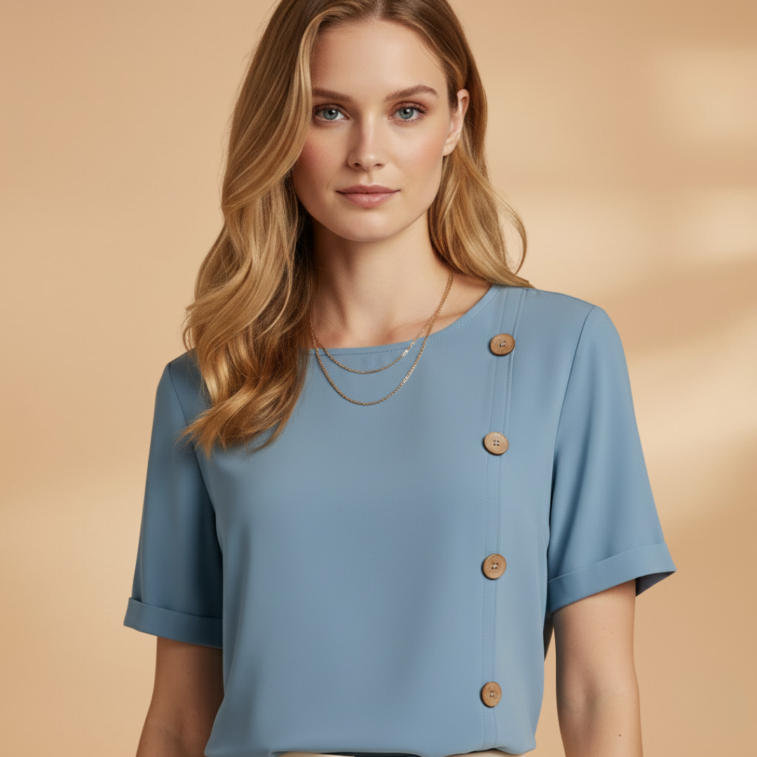 Blusa de manga corta para mujer - top suelto con botones laterales | casual