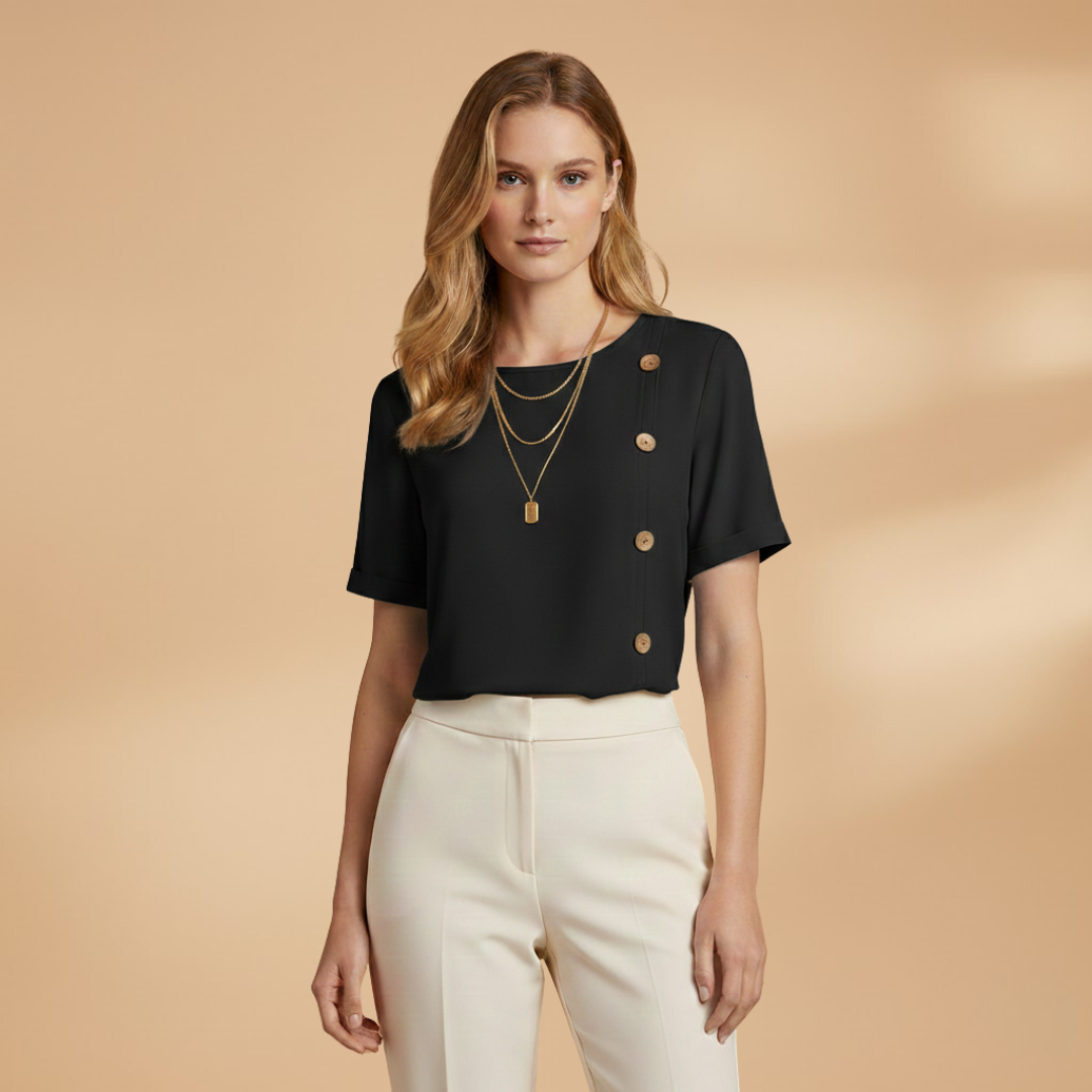 Blusa de manga corta para mujer - top suelto con botones laterales | casual