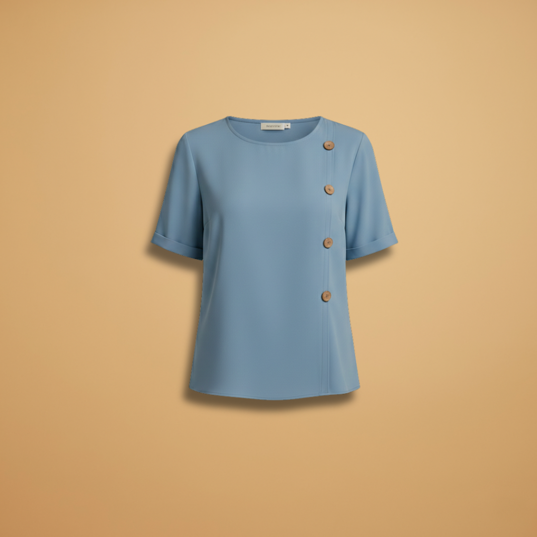 Blusa de manga corta para mujer - top suelto con botones laterales | casual