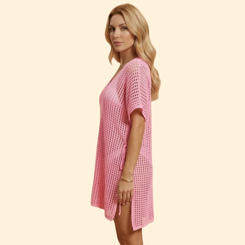 Rochie de plajă pentru femei, cu croială perforată și mânecă scurtă