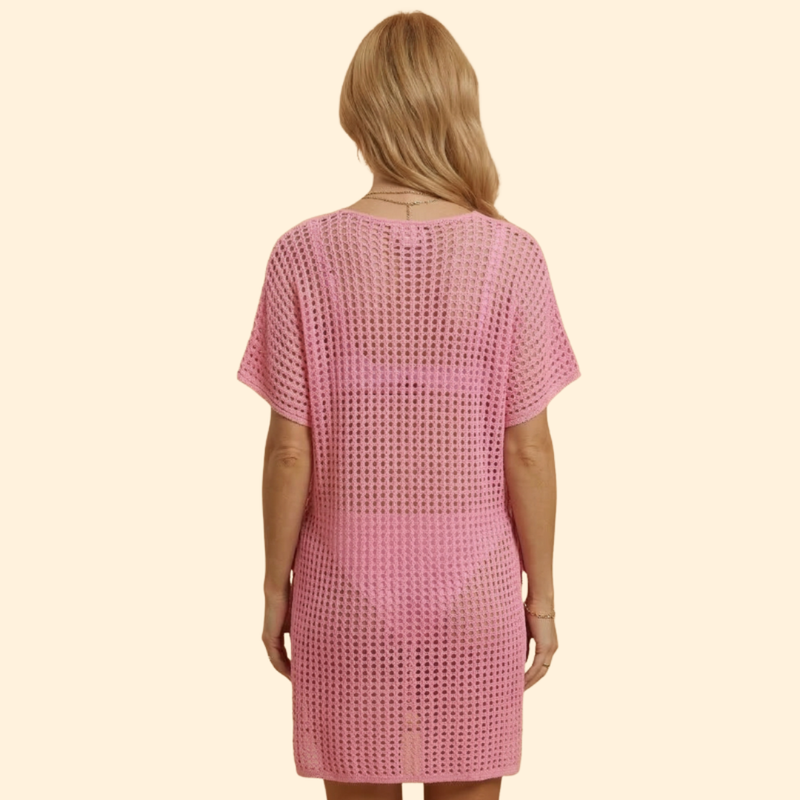 Rochie de plajă pentru femei, cu croială perforată și mânecă scurtă