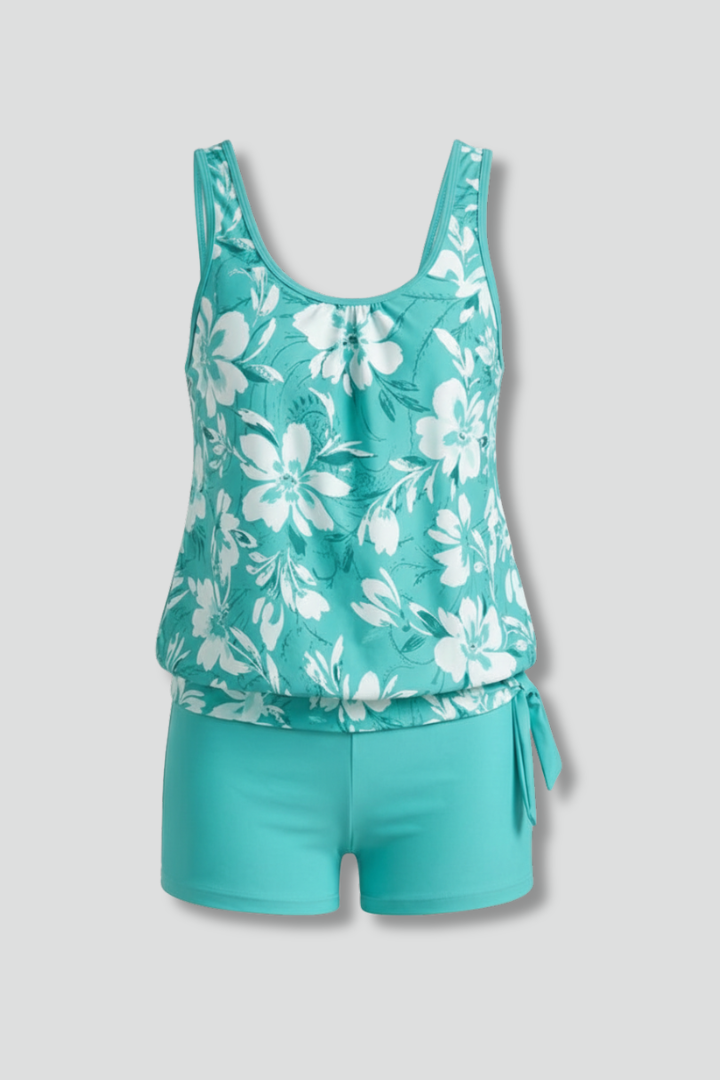 Dámský potiskovaný tankini set s plaveckými šortkami