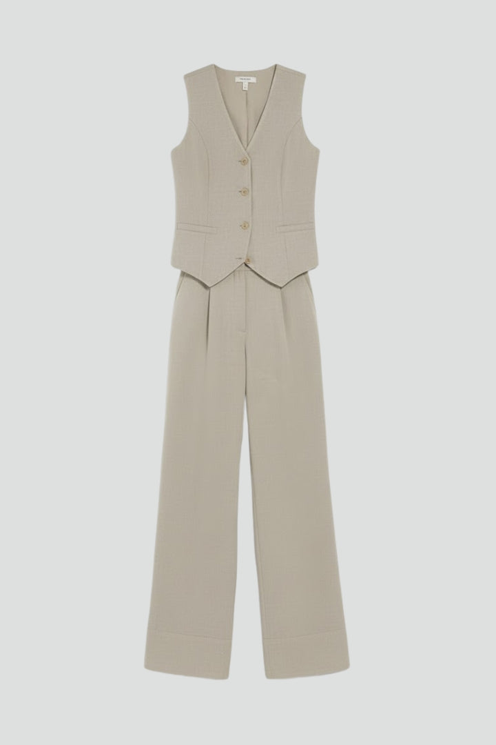 Costum din două piese pentru femei - vestă cu nasturi și pantaloni largi | birou