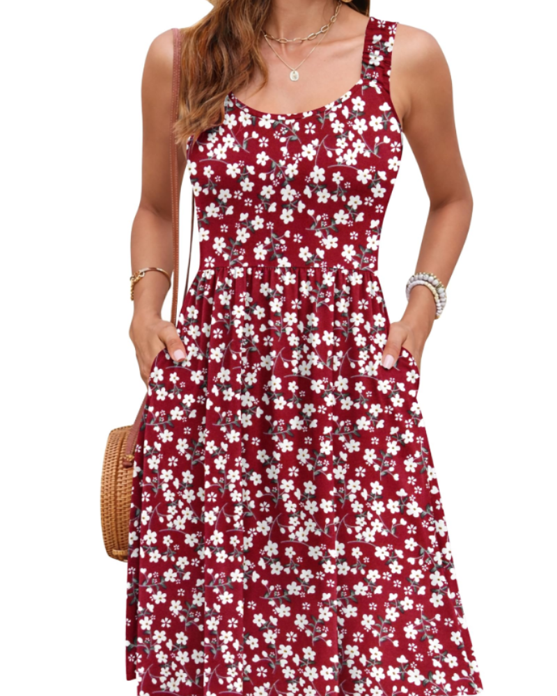 Summer dress for women | square neckline | A-line cut with fitted waist | vacation