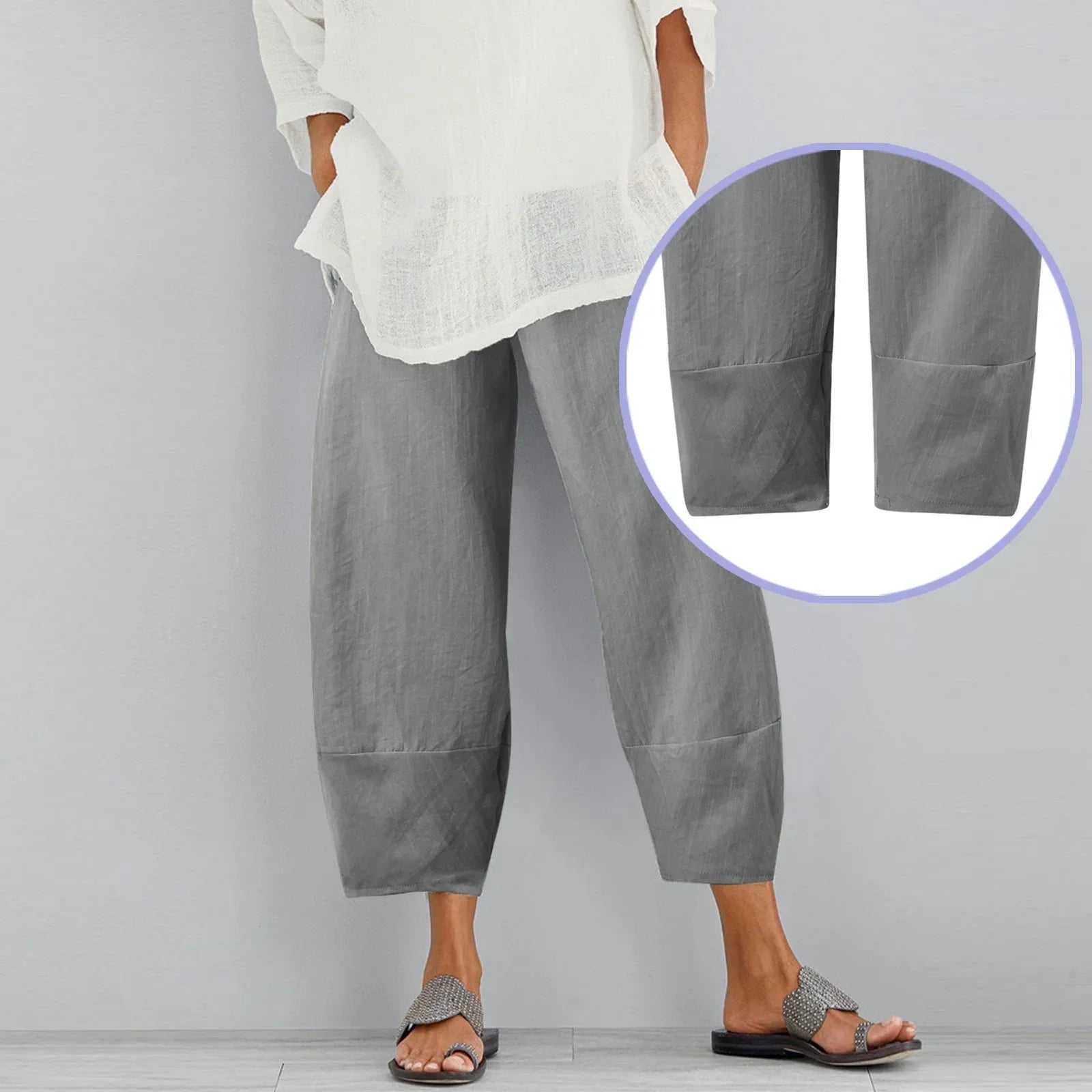 Pantaloni largi pentru femei cu design lejer și croială până la gleznă