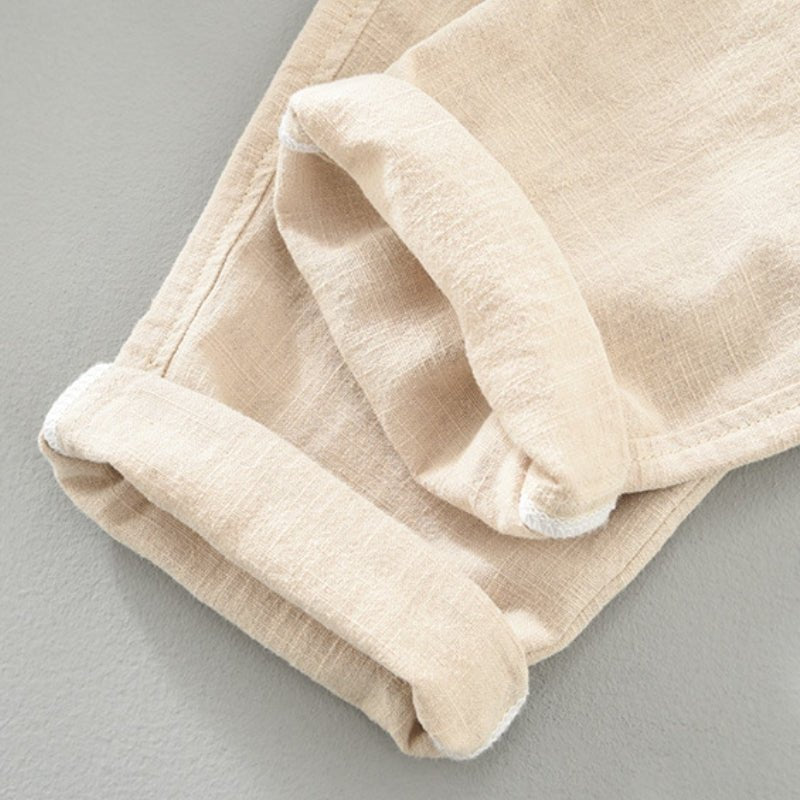 Pantaloni da Uomo in Lino e Cotone a Taglio Dritto con Vita Elastica