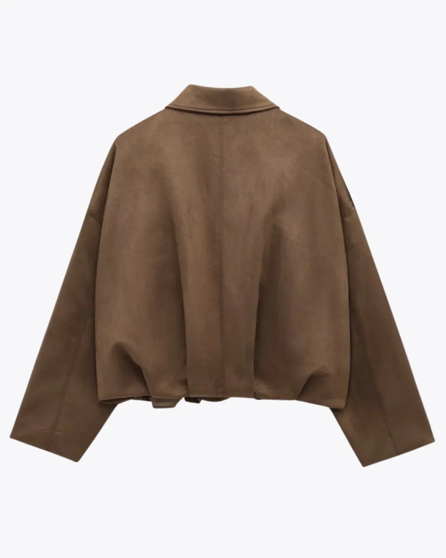 Jachetă bomber de piele întoarsă pentru femei, stil oversize, cu fermoar