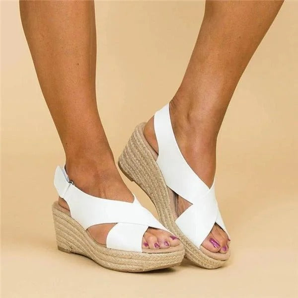 Sandale din piele cu platformă tip espadrile și barete încrucișate pentru femei