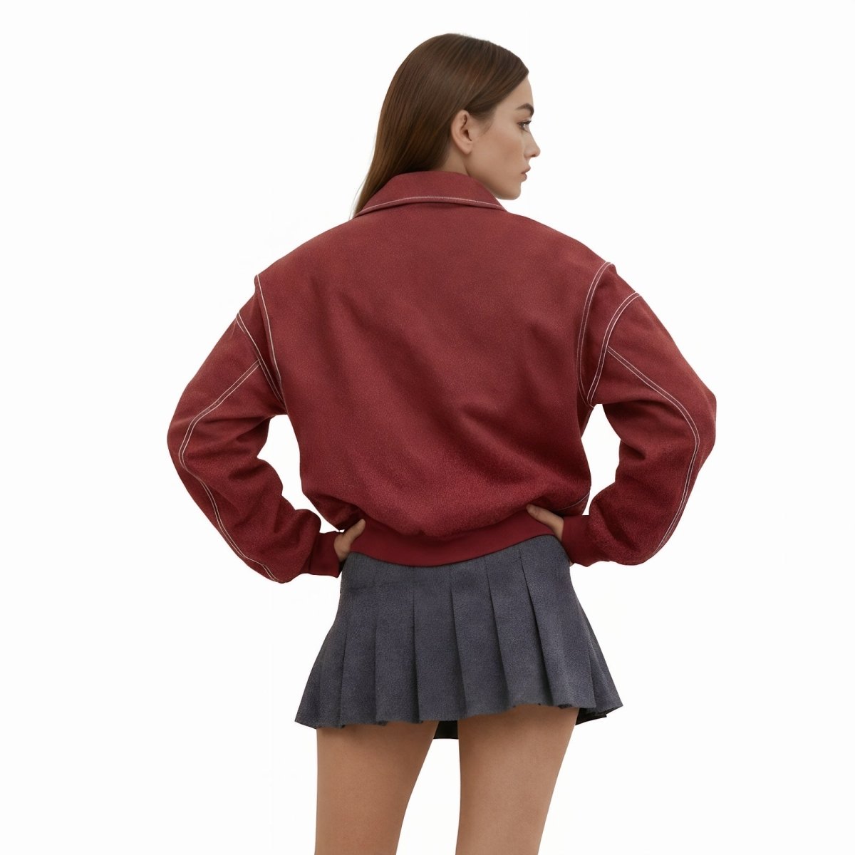 Oversize bomber bunda z umělé kůže s kontrastními švy
