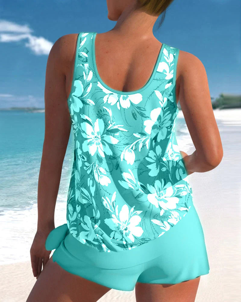 Completo Tankini da Spiaggia per Donna con Top senza Maniche e Pantaloncini