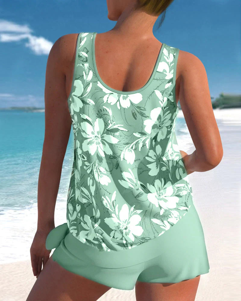 Completo Tankini da Spiaggia per Donna con Top senza Maniche e Pantaloncini