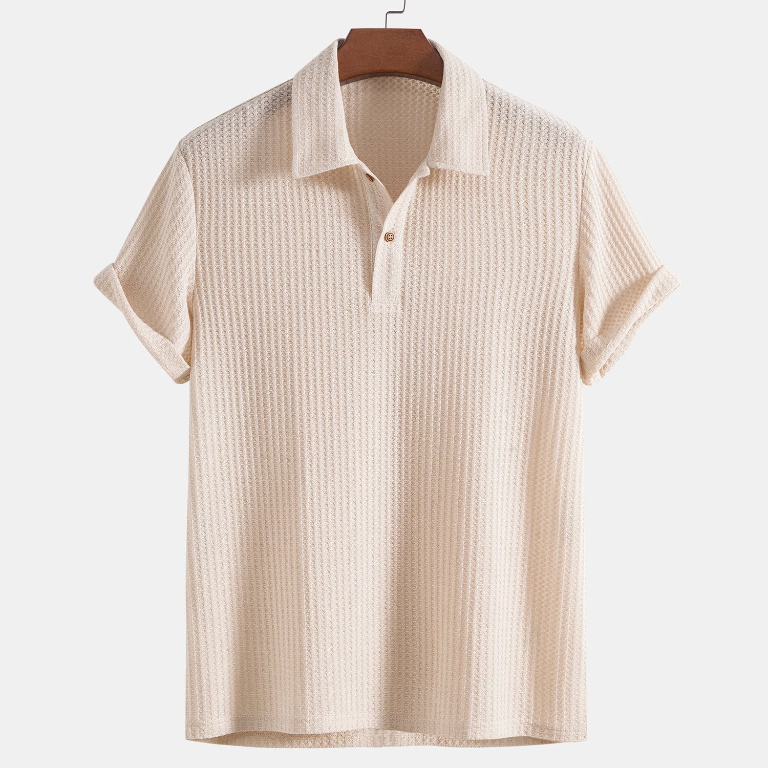 Polo in maglia da uomo a manica corta con collo a rever e texture a rete