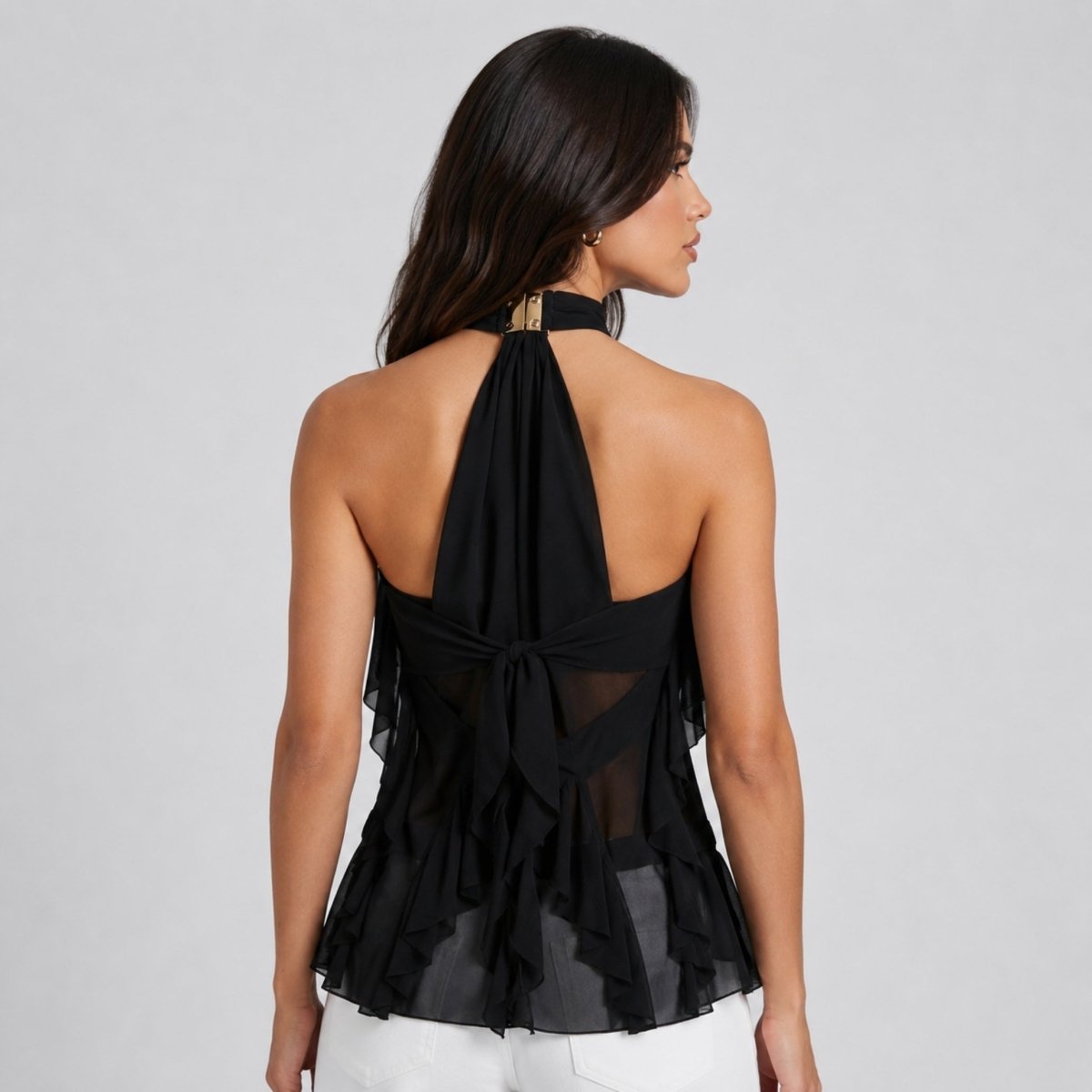 Top halter donna con volant | blusa senza maniche per eventi