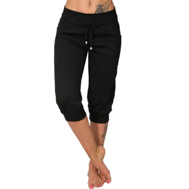 Women's Capri Pants with Adjustable Drawstring and Elastic Waistband