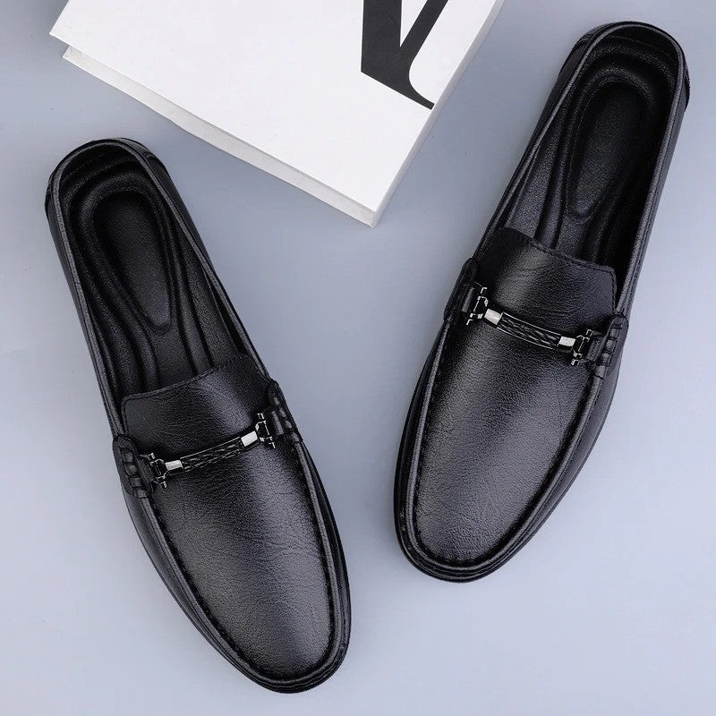 Mocassini in Pelle Vera da Uomo Stile Guida con Suola in Gomma Slip-On
