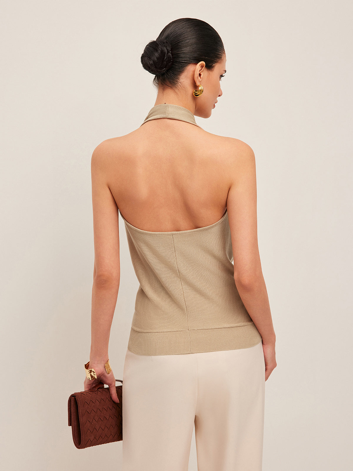 Női halter top garbó nyakkal | ujjatlan kötött blúz alkalmakra