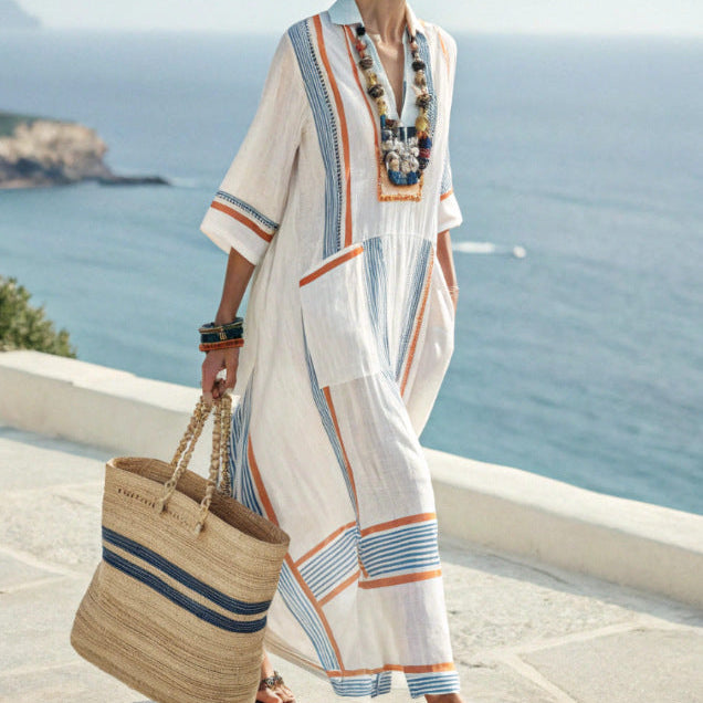 Long striped kimono dress for women — beach