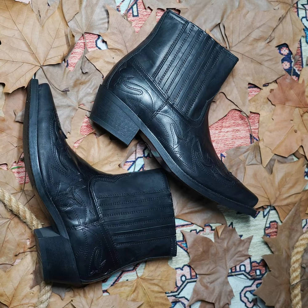 Bottes de cow-boy pour femme Bottines style western avec broderie et bout pointu en cuir PU