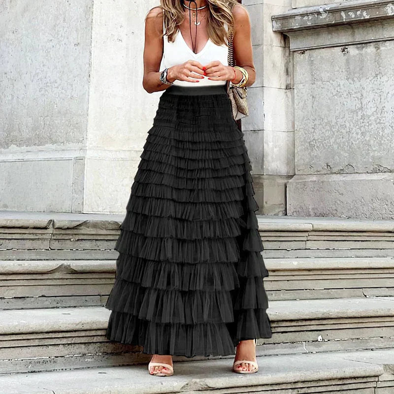 Jupe maxi pour femme avec couches de tulle et taille haute — mariage
